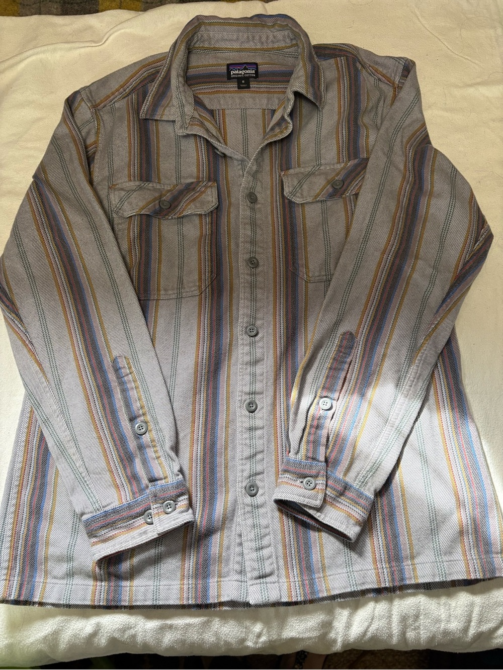 Patagonia Men's Gray Striped Long Sleeve Button-Down Shirt